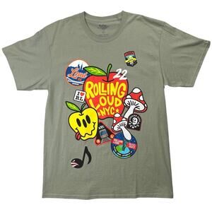 Rolling Loud Gray Patch Works NYC 22 Short Sleeve Graphic Tee T-Shirt Top Size L